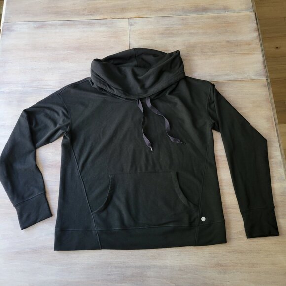 Yogalicious Black Funnel Neck Hoodie Women’s Size Large Pullover Sweatshirt - Picture 1 of 7